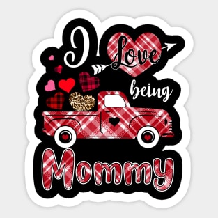 I Love Being Mommy Red Plaid Truck Heart Valentines Day Sticker